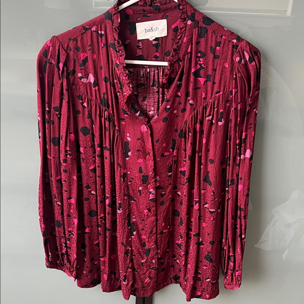 ba&sh Women's Burgundy and Black Patterned Blouse